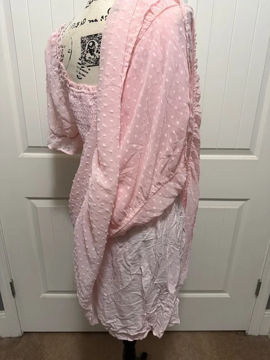 Merokeety Puff Sleeve Elastic Smocked Midi Dress. Size L - Picture 8 of 13